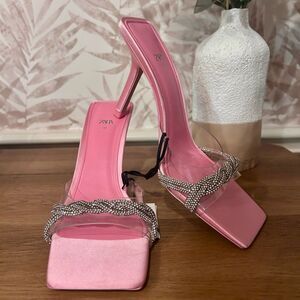 🆕 NWT Zara Square Toe Heels with Rhinestone Accents Size 41/ US 10
